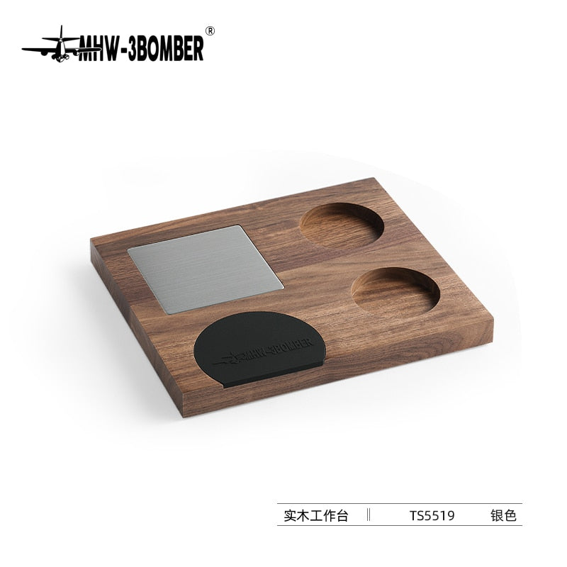 MHW-3BOMBER Vintage Wood Coffee Tamping Station Protafilter Holder Milk Pitcher Stand Professional Home Barista Accessories Gift